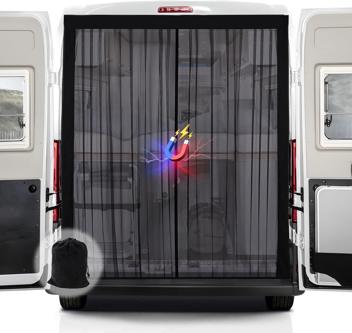 SnelShoppen - Moskitonet met Magneet voor Opel Movano en FIAT Ducato (hoog dak) - Insectbescherming, Ventilatie, Sterke Magneten, Ideaal voor Camping