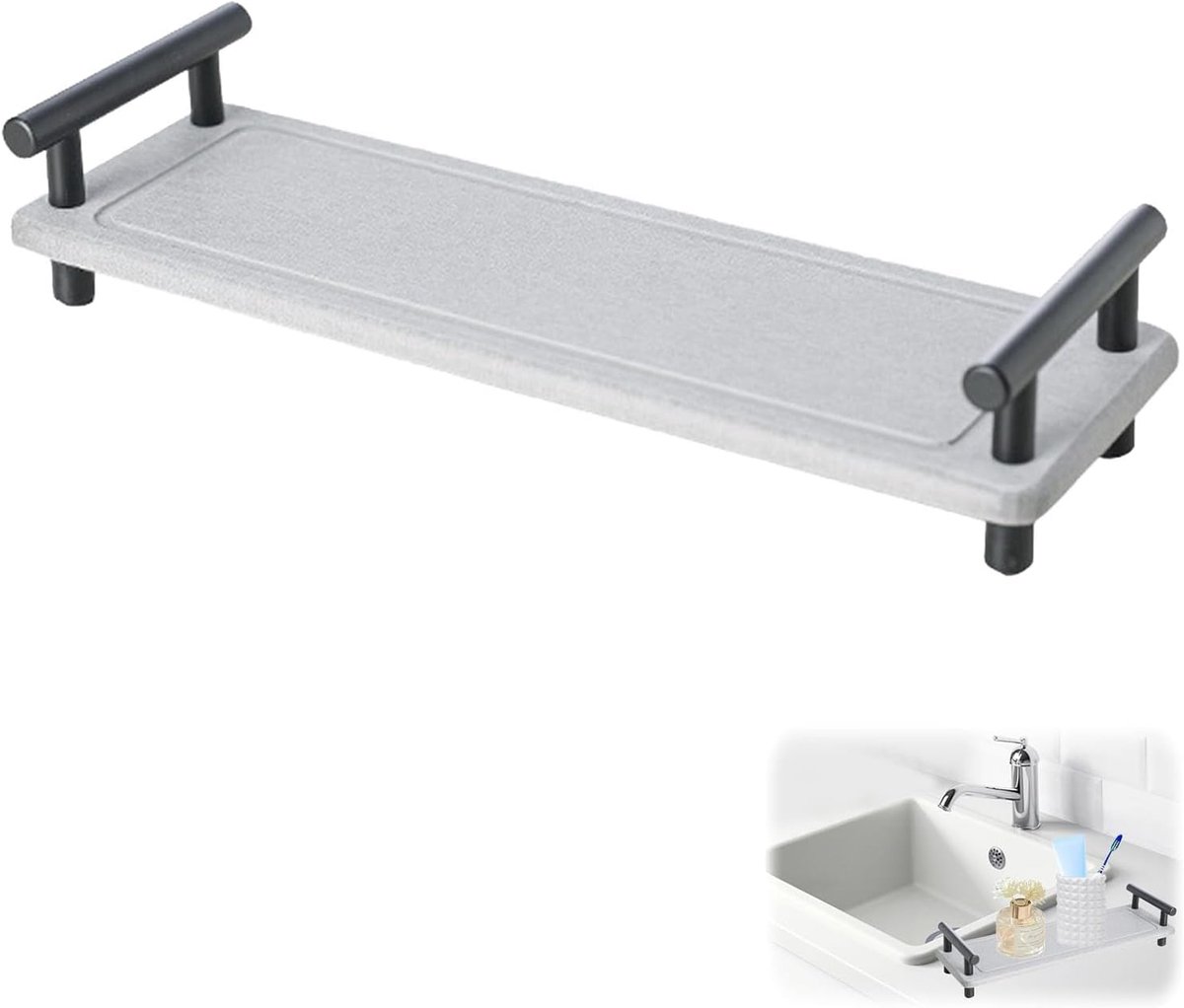 SnelShoppen - Oblong Badkamer Tray Decoratieve Dienblad Met Afvoermat Van Siliceus Guhr Sneldrogend Makkelijk Schoon Te Maken Voor Keukenkranen, Bad S