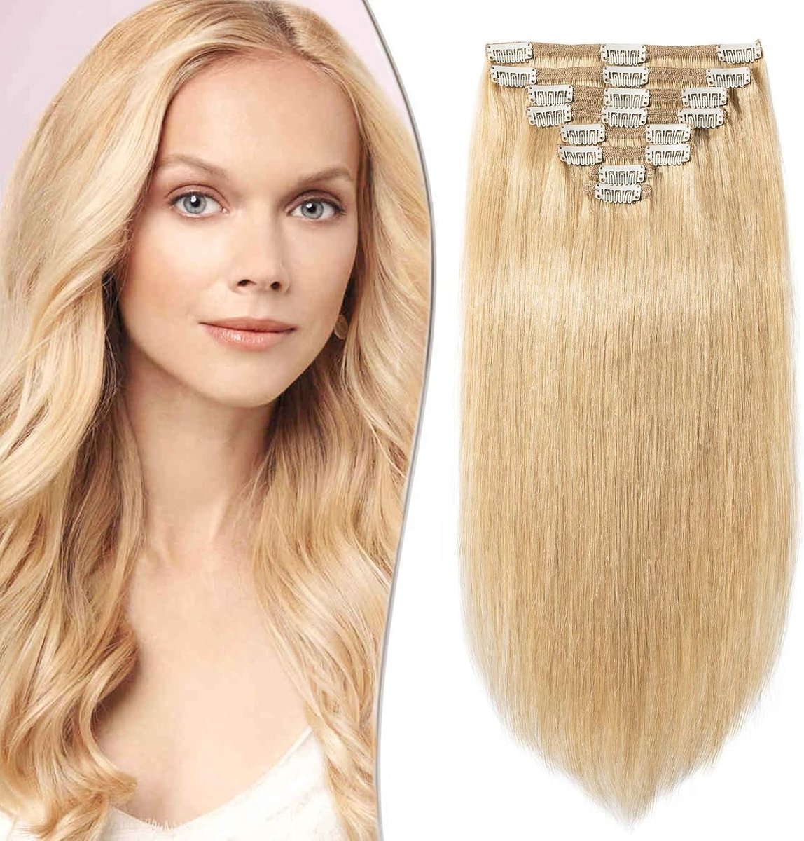 Clip in Extensions Echthaar 8-delige Set Doppelt Tressen Haarverlenger 100% Remy Haar voor Volumineuze Middelblonde Look 30cm (115g)