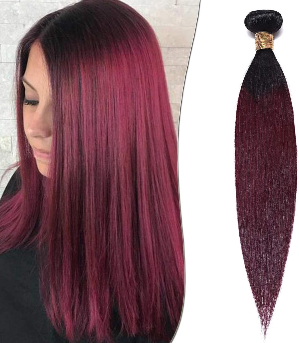 Braziliaanse Menselijke Haar Bundels - Body Wave Weave Extensions, 100% Onbewerkt Natuurlijk Zwart/Wijnrood, 22 Inch Kapsel voor Volumineuze Haarstijl