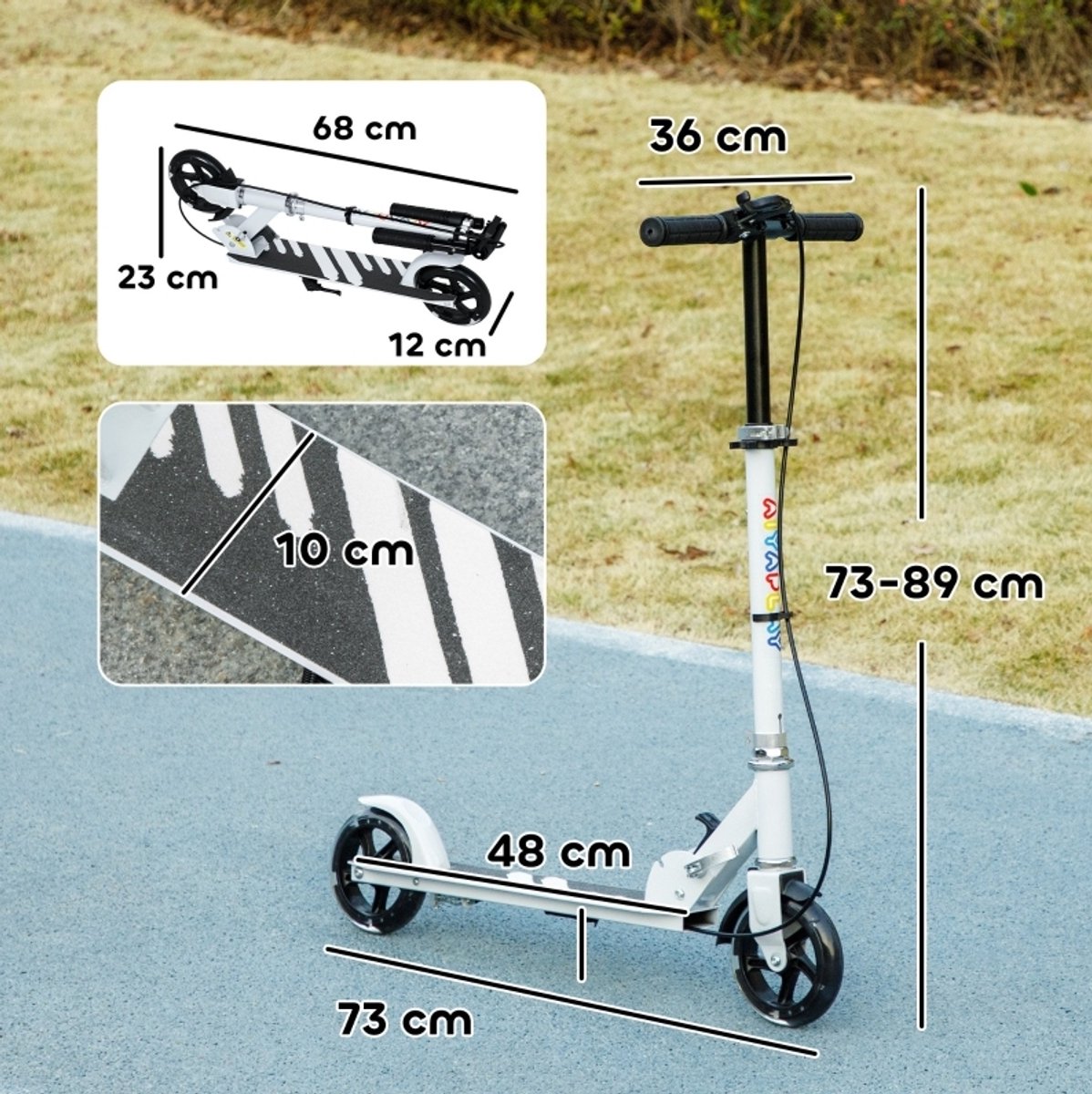 Kinderstep – 73-89 cm – Metaal – – Dubbele Rem – Opvouwbaar – Lichtgevende Wielen Wit