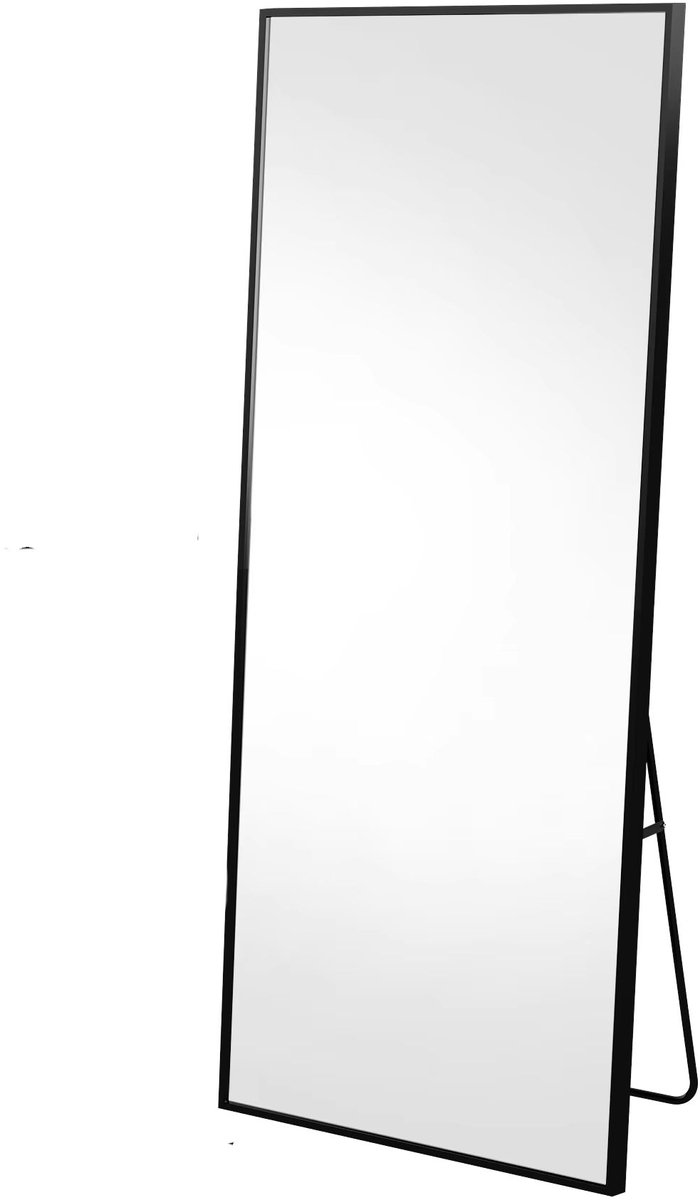 Vloerspiegel - Zwart Aluminium Frame - 177 X 77 Cm - Full-length, Staand of Hangend Gebruik, Decoratief