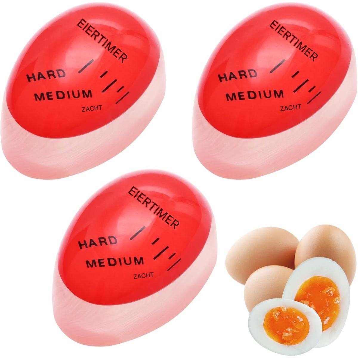 SSTRWGOOD Eierkoker – set van 3 – Eierwekker - kookt mee met de eieren – Geschikt voor het bereiden van eieren van zacht- tot hardgekookt – geeft de gaarheid aan op basis van temperatuur