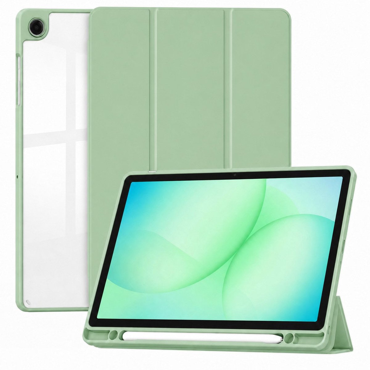 Solidenz Hoes geschikt voor Samsung Galaxy Tab A11 Plus / Tab A9 Plus - Tri-Fold Book Case met Auto-Wake & Pen Houder - Lichtgroen