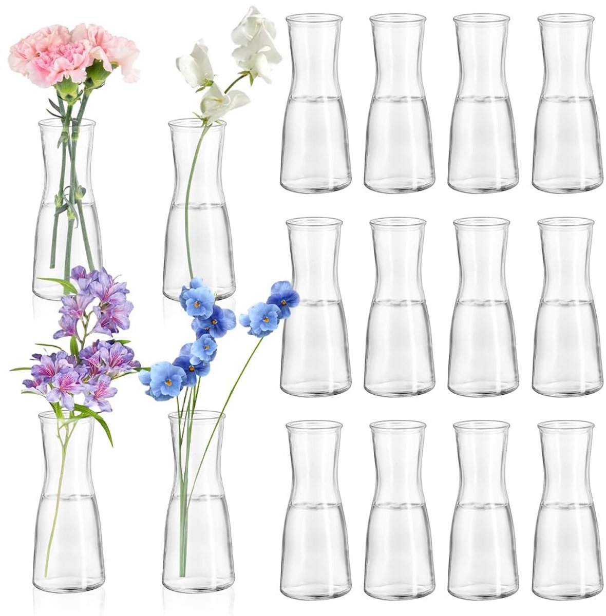 Omgoods - Set van 12 Kleine Glazen Vazen voor Tafeldecoratie