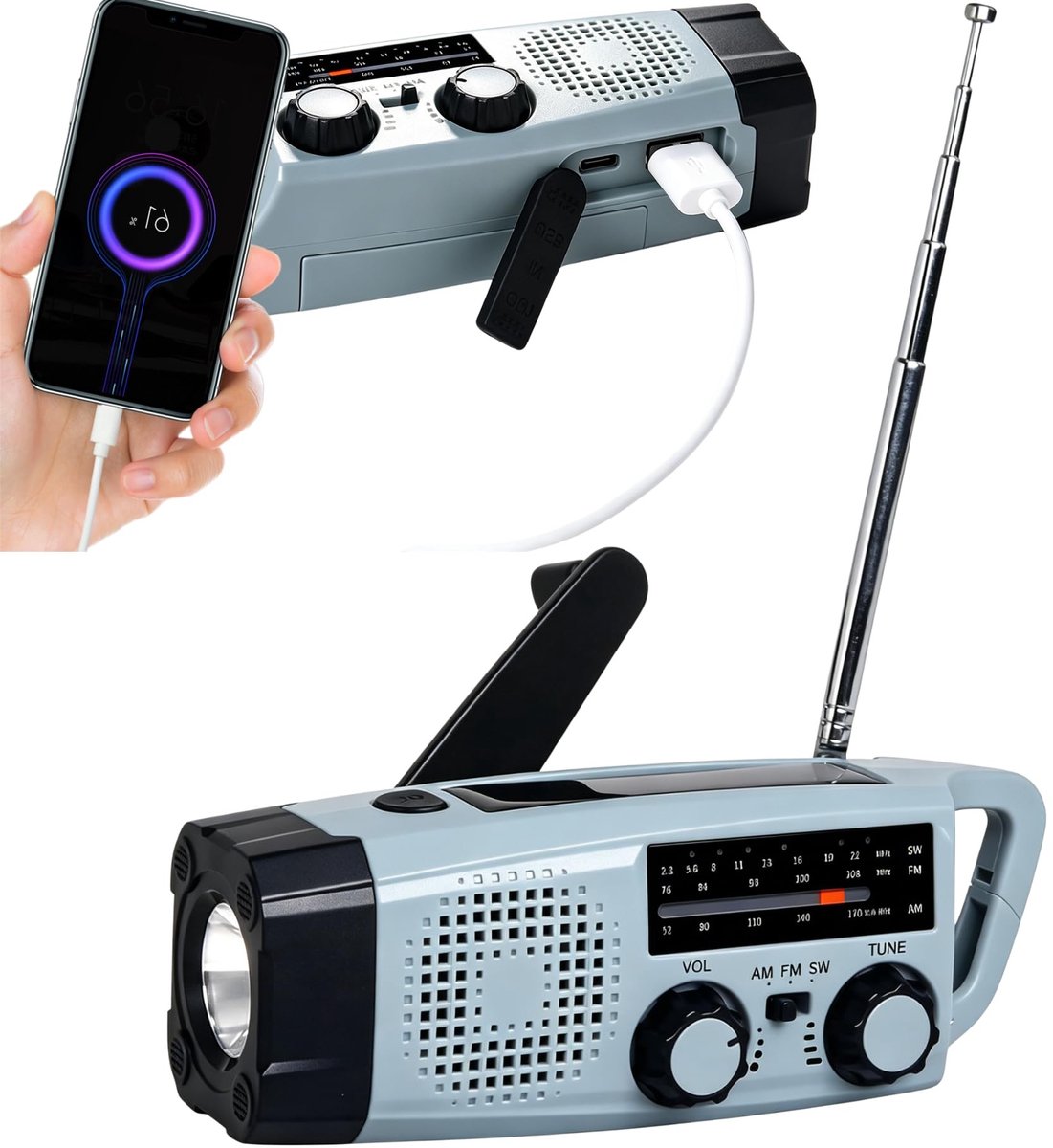 Omgoods - Solar Crank Emergency Radio met Power Bank en LED Zaklamp