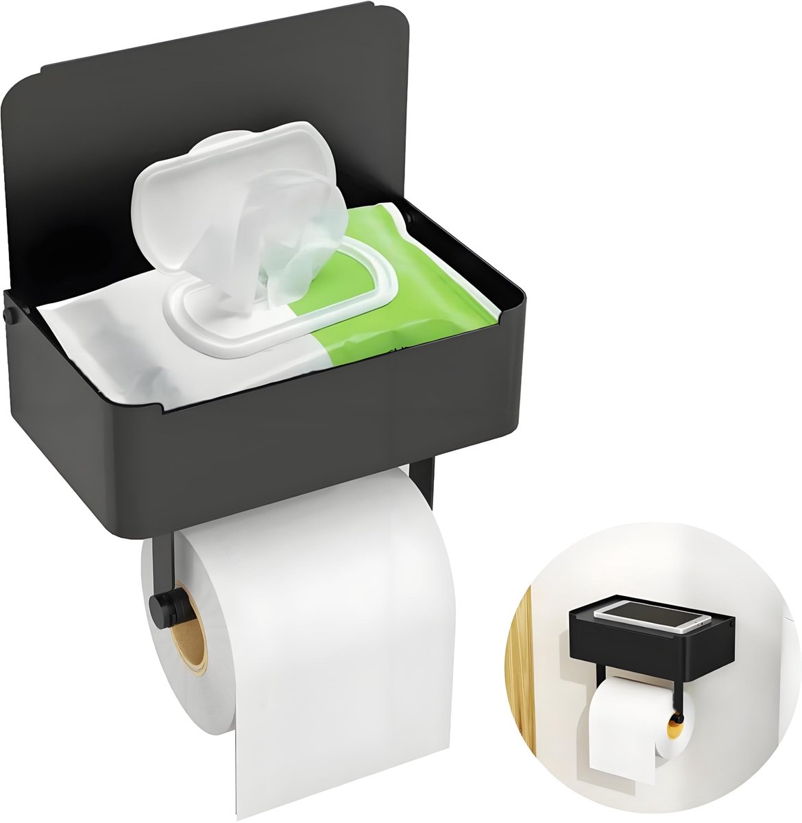 Omgoods - Toiletpapierhouder met Opbergdoos voor Nat Doekjes