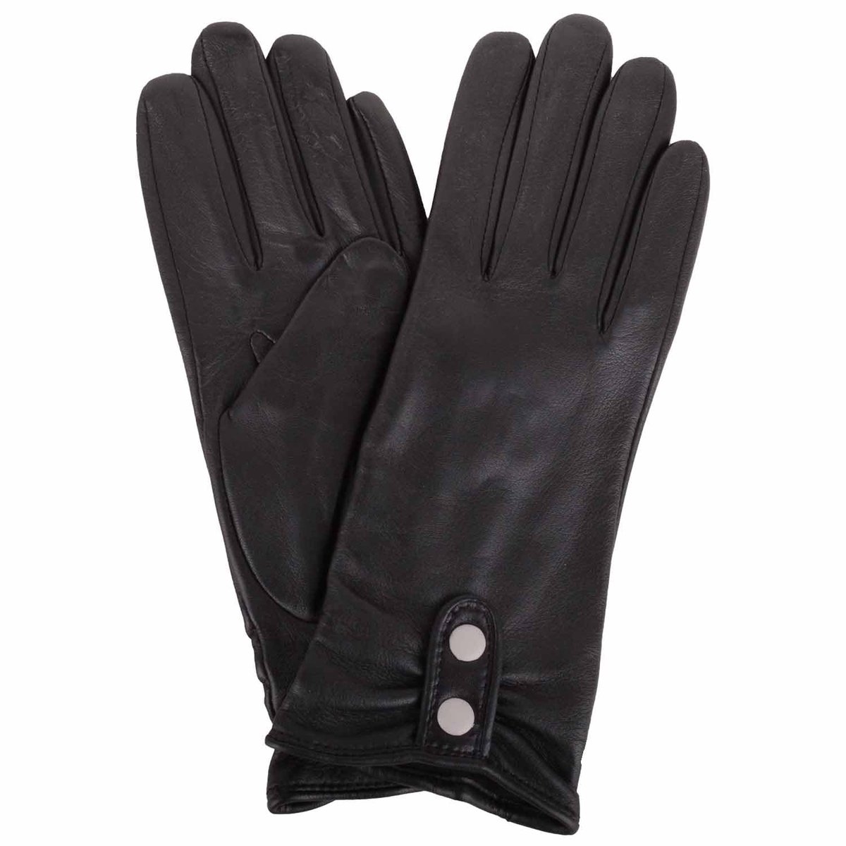 Omgoods - Echte Leren Vrouwen Handschoenen met Piping en Contrast Knopen - Zwart/Ivory - Extra Large