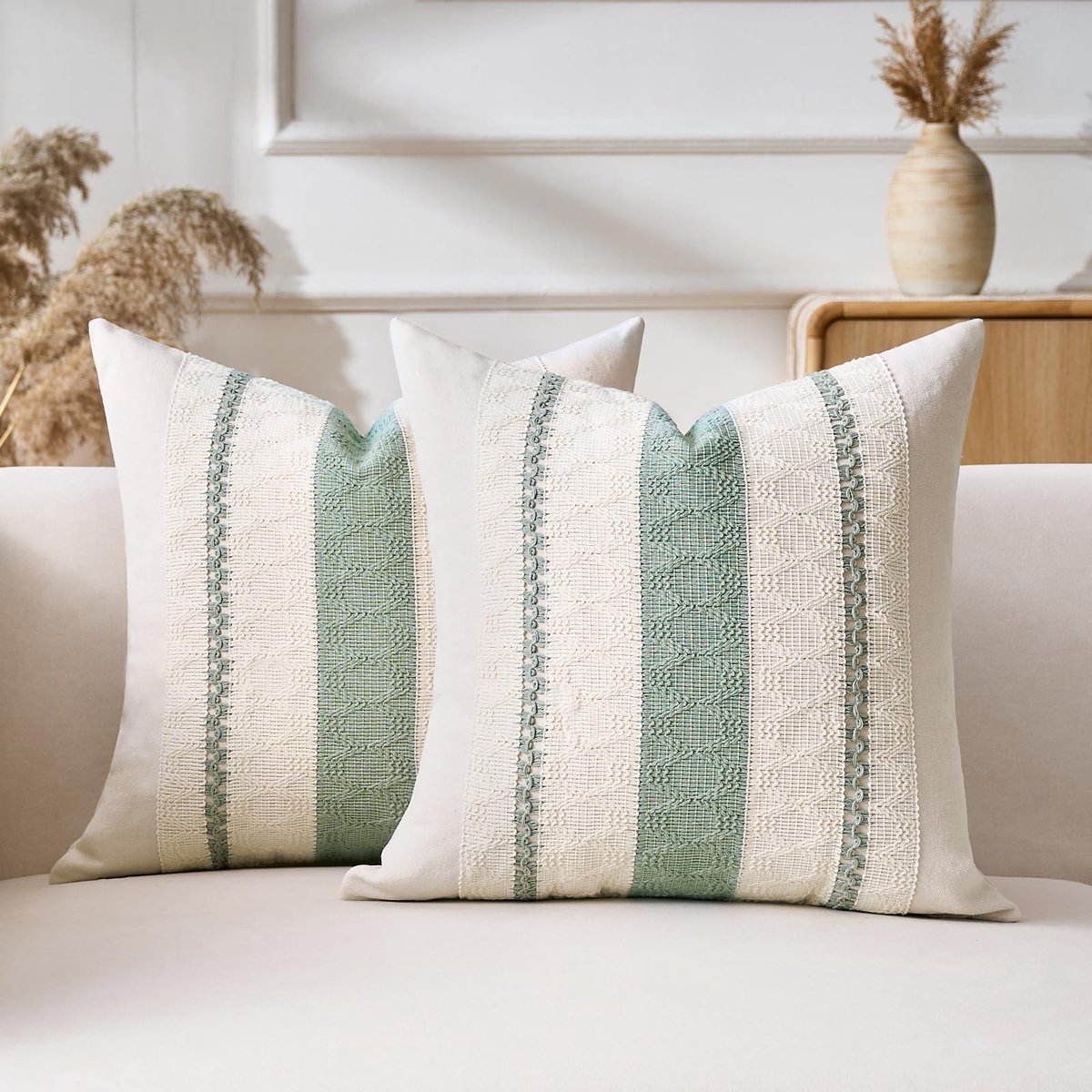 Omgoods - Set van 2 Boho Kussenhoezen 40 x 40 cm in Sage Groen