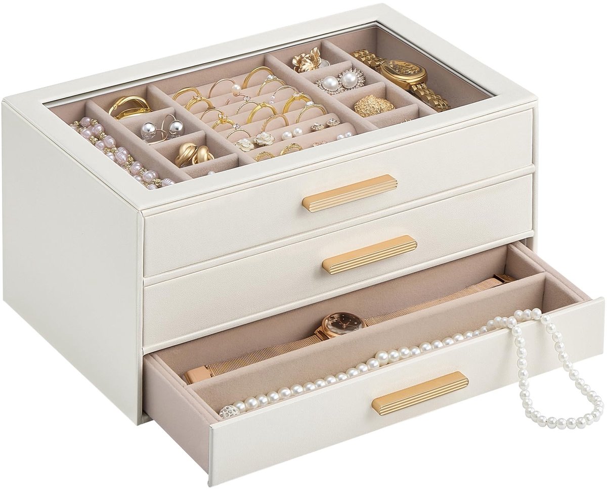 Omgoods - 3-Laags Sieraad Organizer met Glazen Deksel