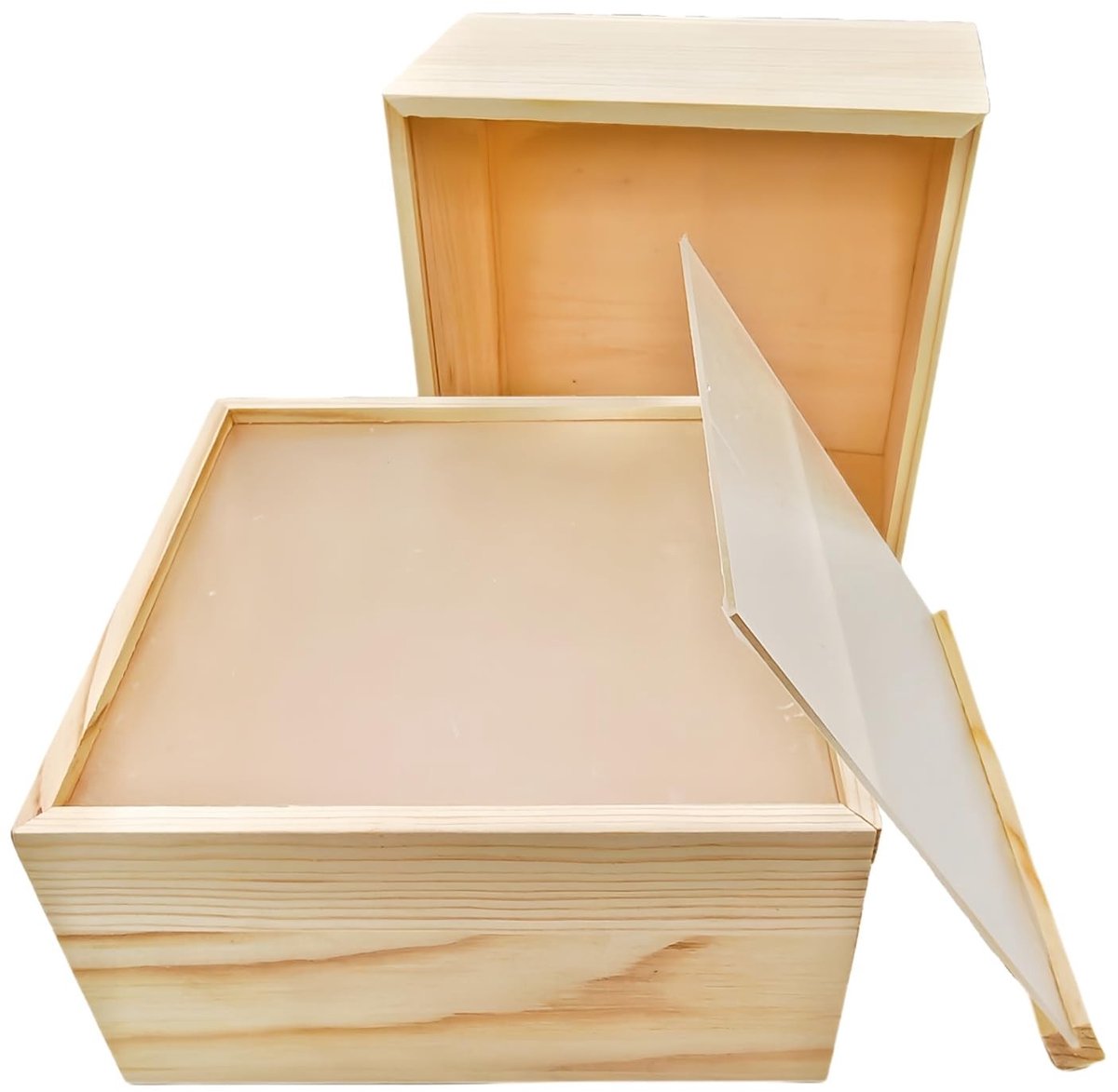 Omgoods - 2 Stuks Onbehandelde Houten Opbergdozen met Acryl Deksel