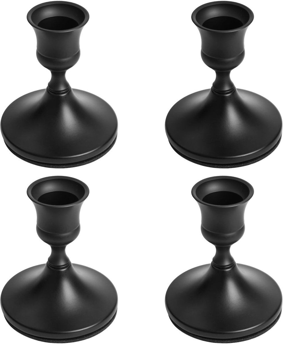 Omgoods - Set van 4 Retro Kaarsenhouders van Metaal Zwart