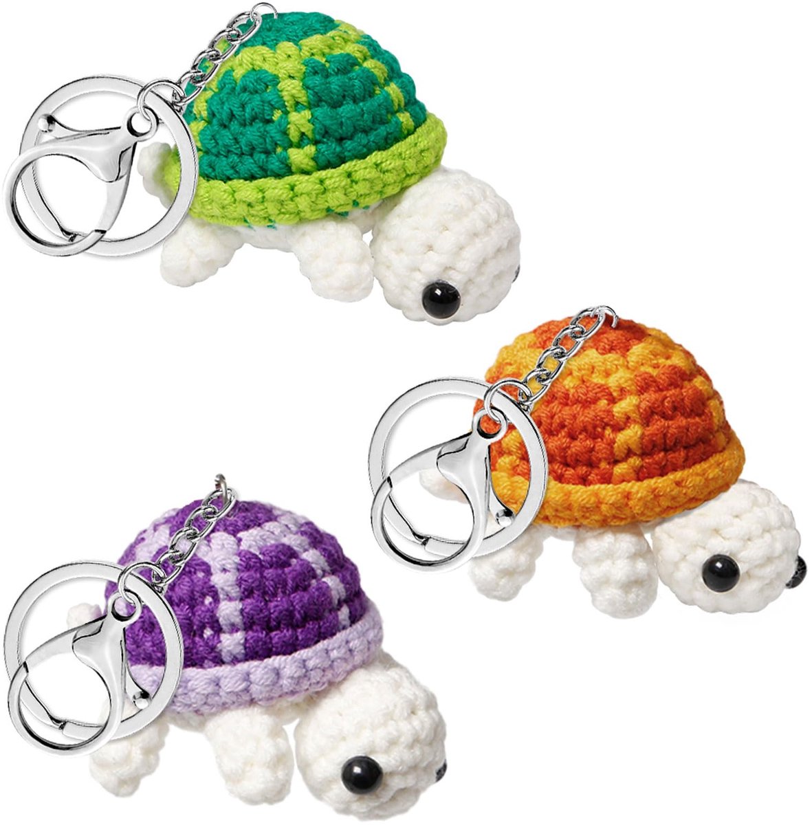 Omgoods- Sleutelhanger Schildpad - 3 Stuks - Handgemaakt - Duurzaam - Katoengaren - Positief Cadeau - Dierenhanger