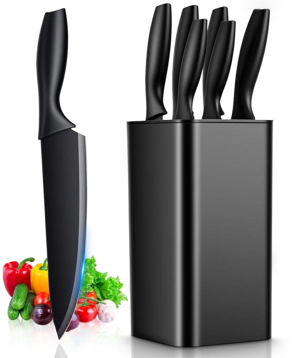 Omgoods - 6-Piece Keukenmessen Set met Snijblok - Professionele en scherpe messen