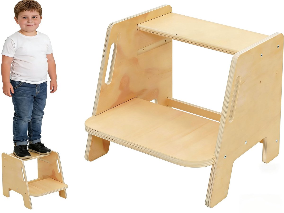 Omgoods - Houten Kinderen Stap Stoel - Veilig en Stevig