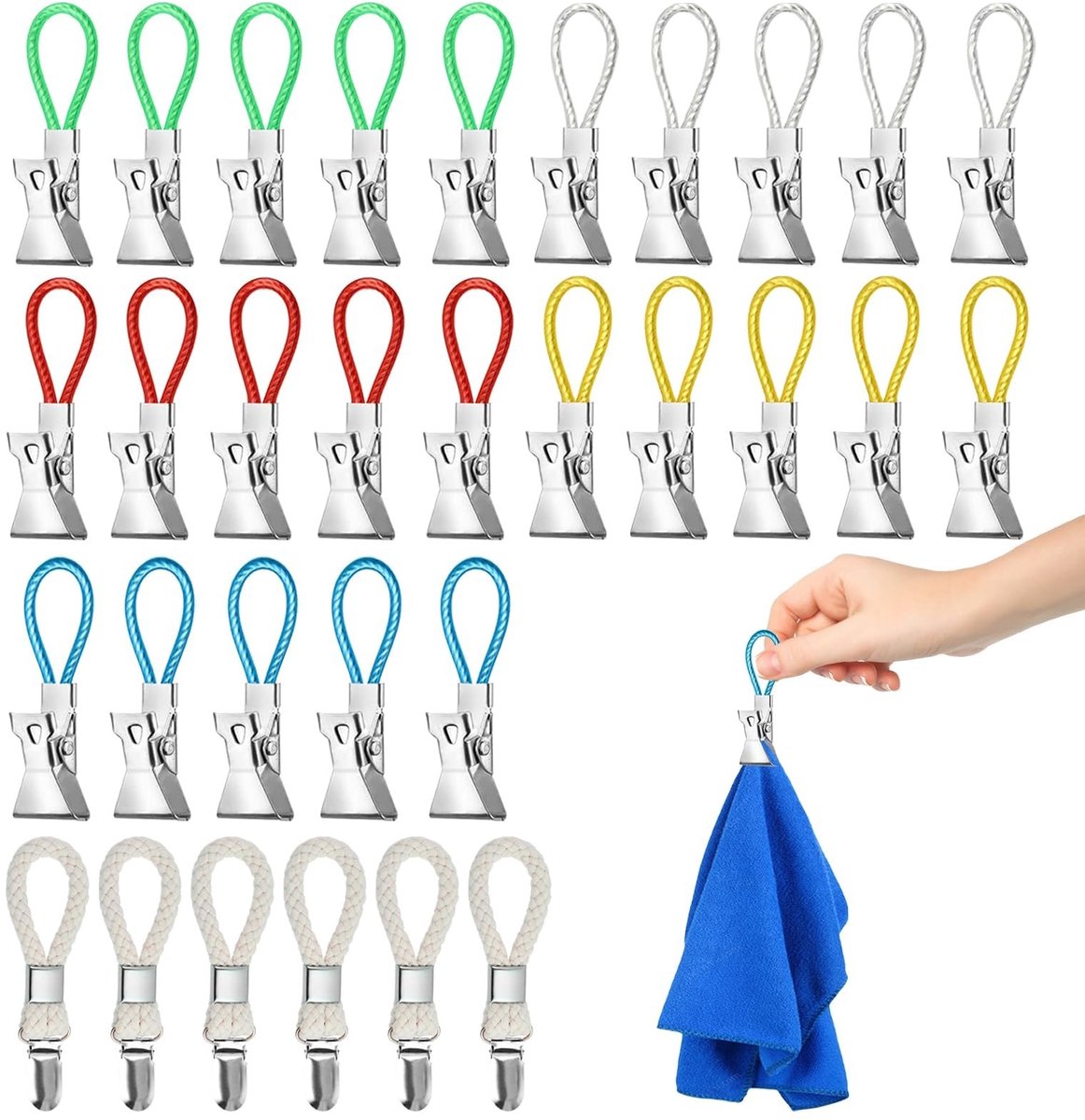 Omgoods - Handdoek Clips en Hangers Set - 31 Stuks - 5 Kleuren - Voor Huis en Badkamer