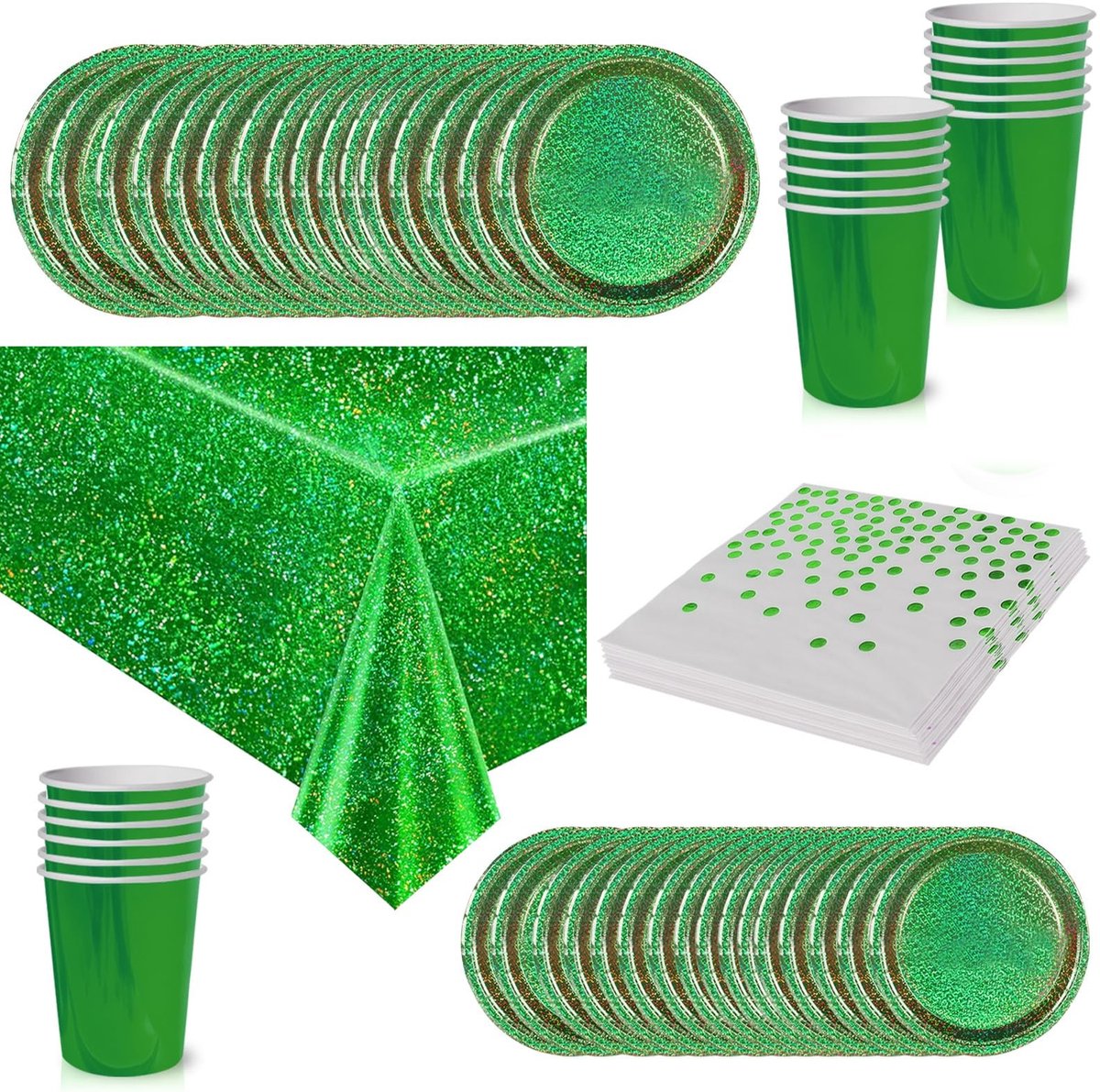 Omgoods - 65-delige Set van Feestservies met Groene Metallic Folie voor Verjaardagen en Feesten