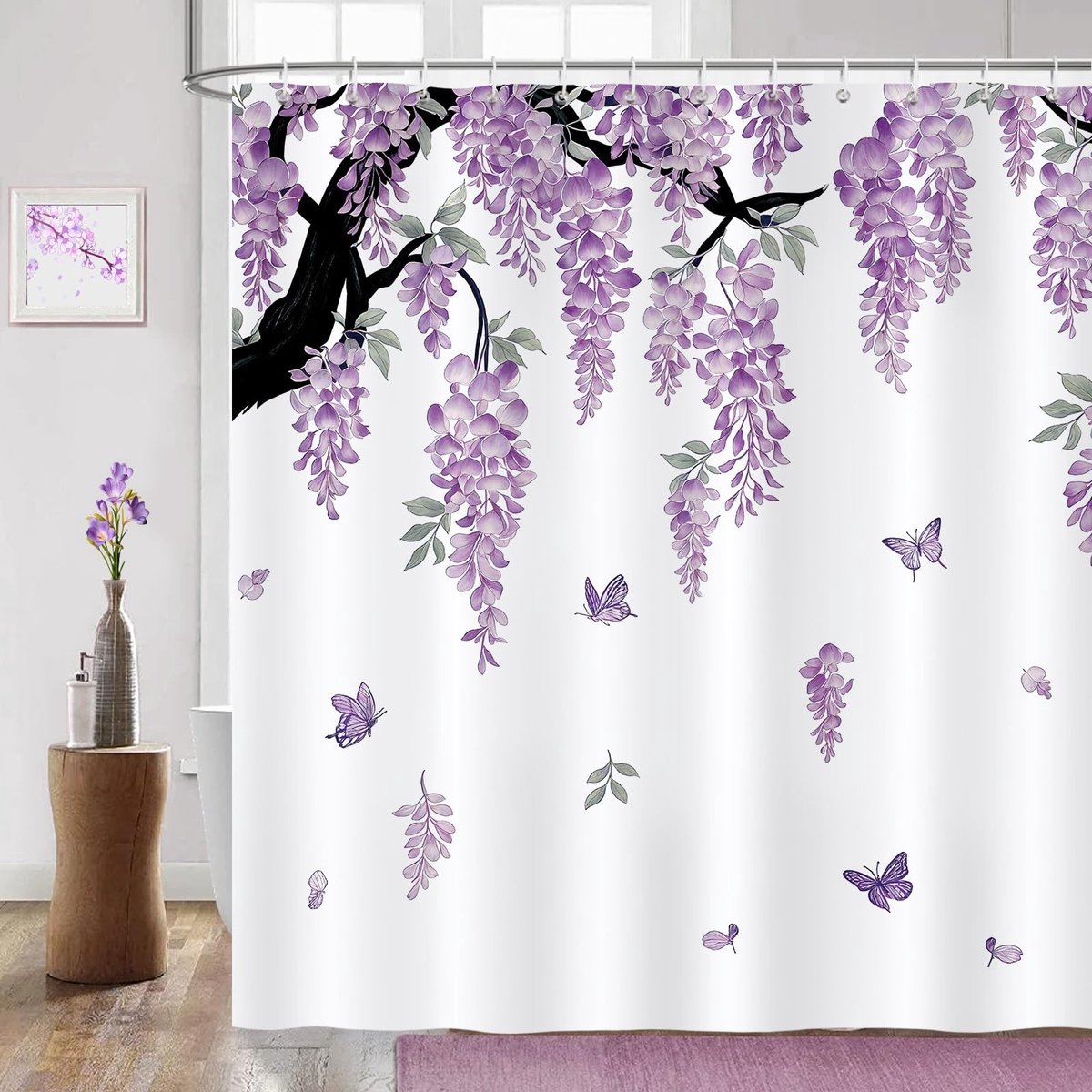 Omgoods - Wisteria Bloemen Douchegordijn 183 x 183 cm - Water- en Schimmelwerend