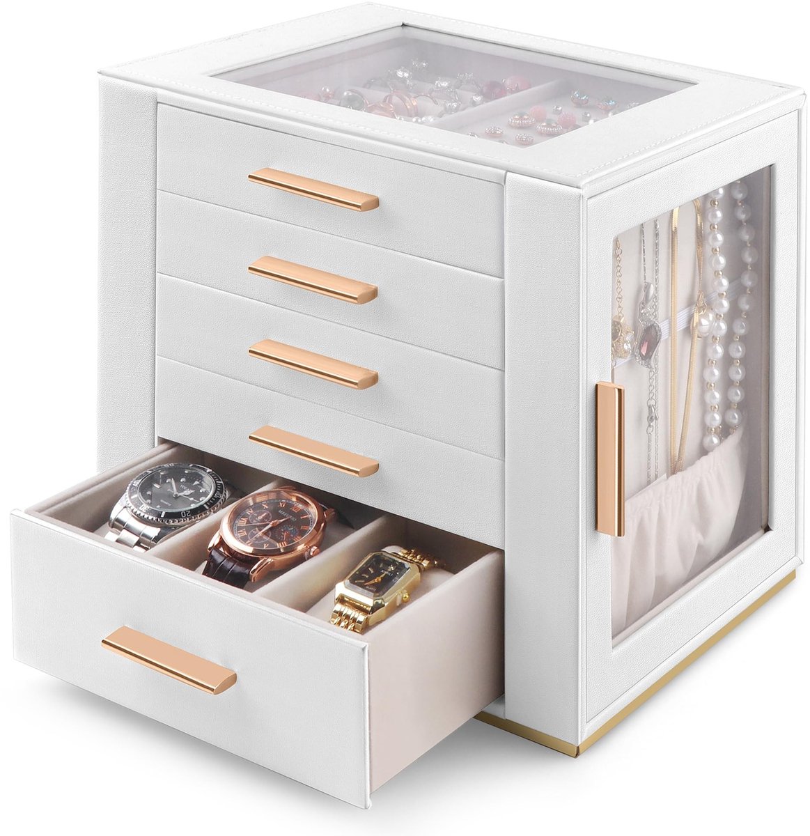 Omgoods - Grote Sieradenbox voor Vrouwen in Wit met 2 Laagjes
