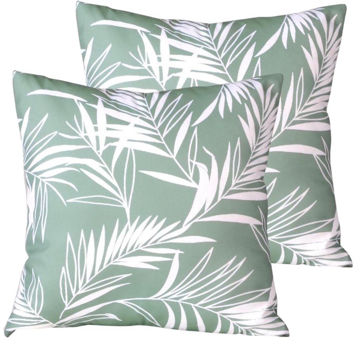 Omgoods - Set van 2 Waterafstotende Outdoor Kussens 40x40 cm Groen Bladprint