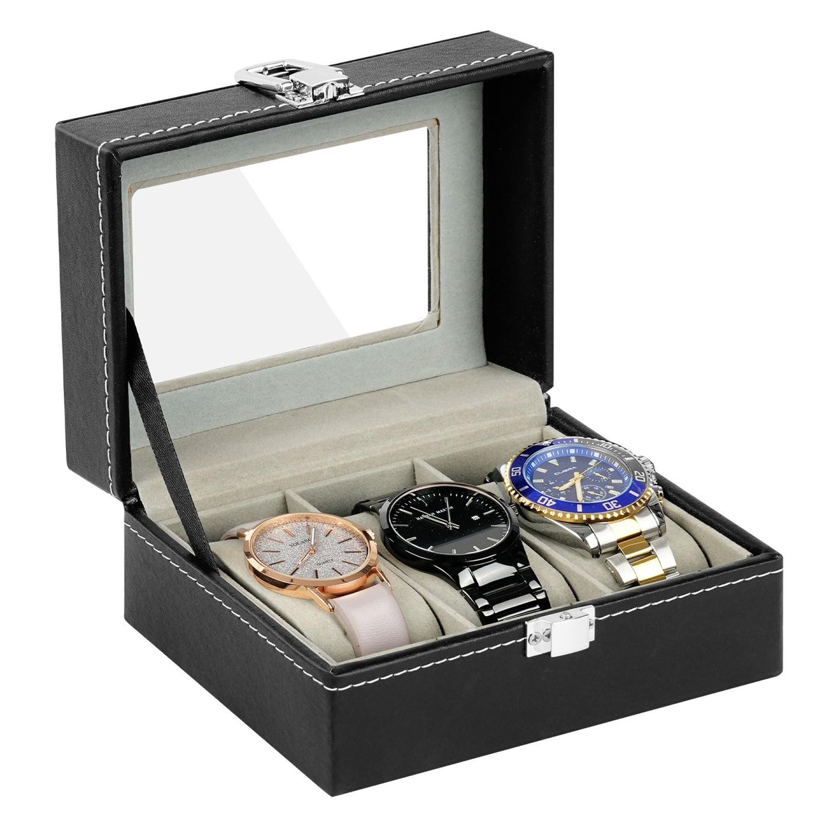 Omgoods - Horlogebox met 3 Slots en Glazen Deksel