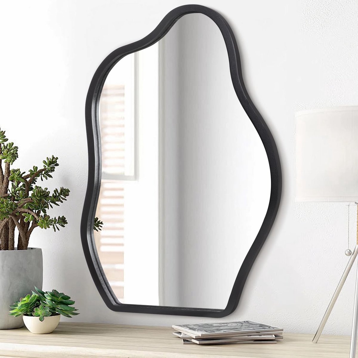 Omgoods - Kleine Asymmetrische Wandspiegel met Houten Frame voor Decoratie
