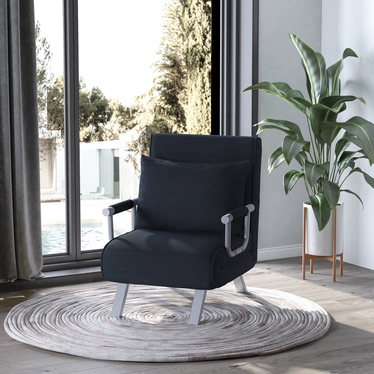 COVREO Slaapbank 65x77x80 cm zwart, polyester met verstelbare rugleuning