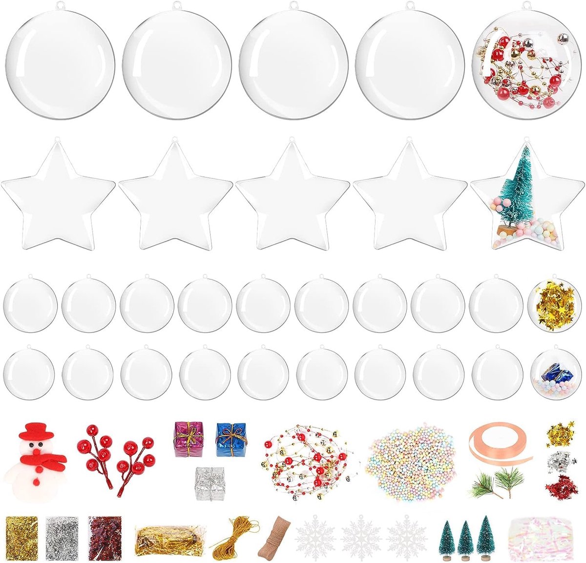 SnelShoppen - Set van 30 Kerstballen, Plastic Transparante Kerstboomdecoraties, Heldere Kerstballen voor Kerstboom Versiering, Hangballen voor het Vul