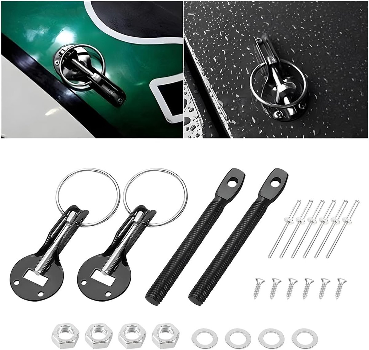 SnelShoppen - Aluminium Universele Motorkap Slot Kit voor Racing Auto's en Sportwagens, Corrosiebestendig, Weerbestendig, Hoogwaardige Aluminium Leger
