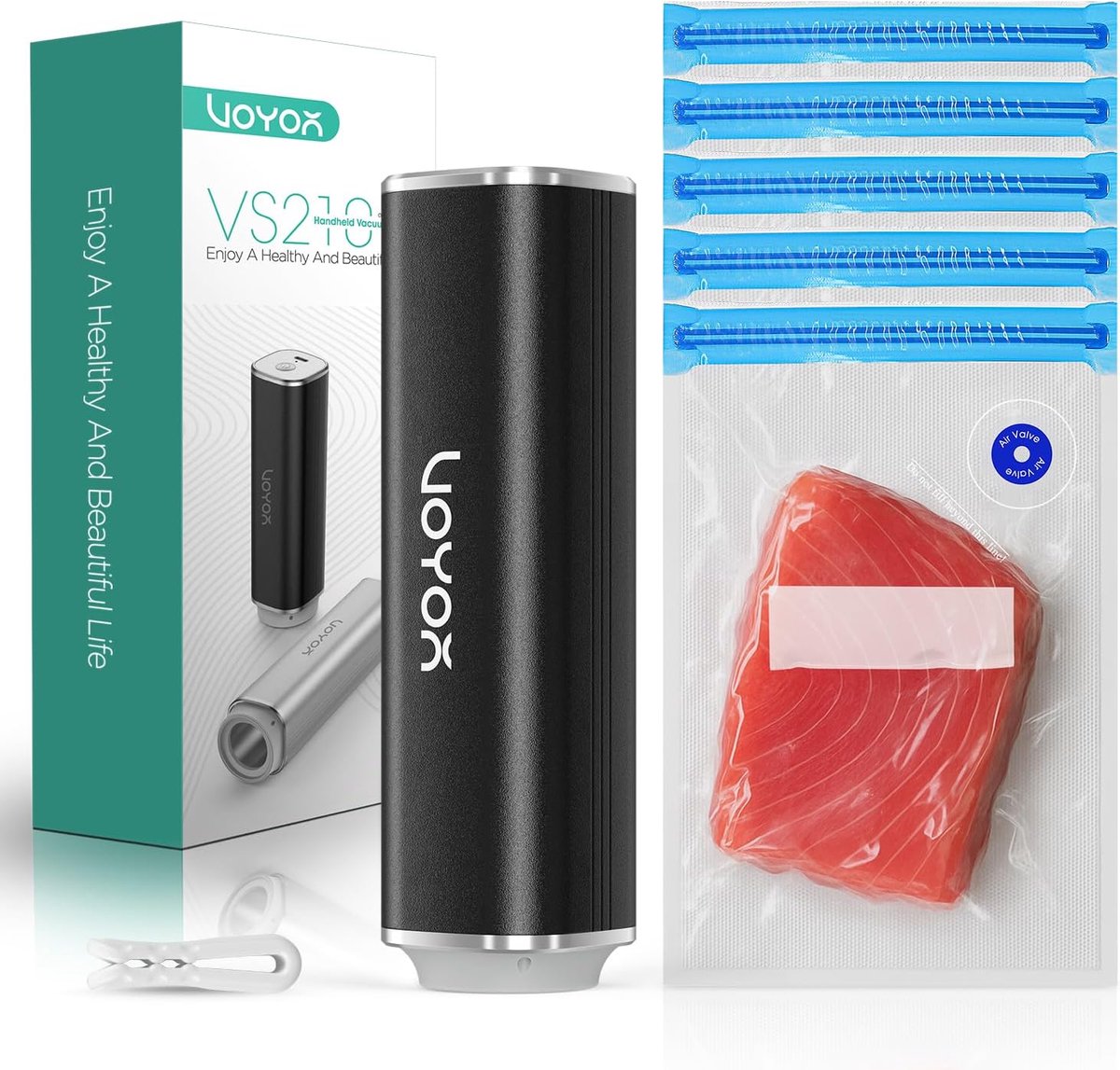 VOYOR Portable Food Vacuum Machine Rechargeable with 5 Bags - USB-C Rechargeable Vacuum Pump, Powerful Suction 60 kPa - ShopVlot