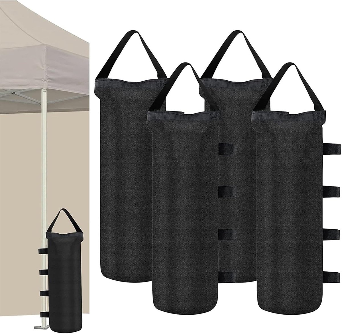 SnelShoppen - Set van 4 Tent Zandzakken, Industrieel Kwaliteit 600D Gewichtzakken voor Partytent, Gazebo, Camping, Tuin, Met Lange Band, Voor Stabilit