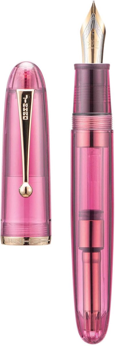SnelShoppen - Luxe Vulpen met Medium Nib, Grote Maat, Rood Transparant Acryl, Gouden Clip, Comfortabel Schrijven, Perfect voor Kantoor en Cadeau
