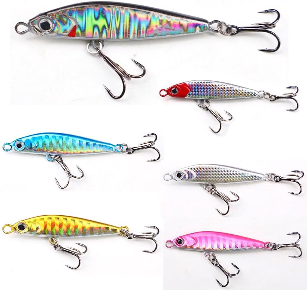 SnelShoppen - 6 Delige Visspeelgoed Set (14g) 3D Oog Vis Lure, Metaal Aas, Geschikt voor Boven-, Midden- en Onderwaterlagen, Perfect voor Vissen in Zo