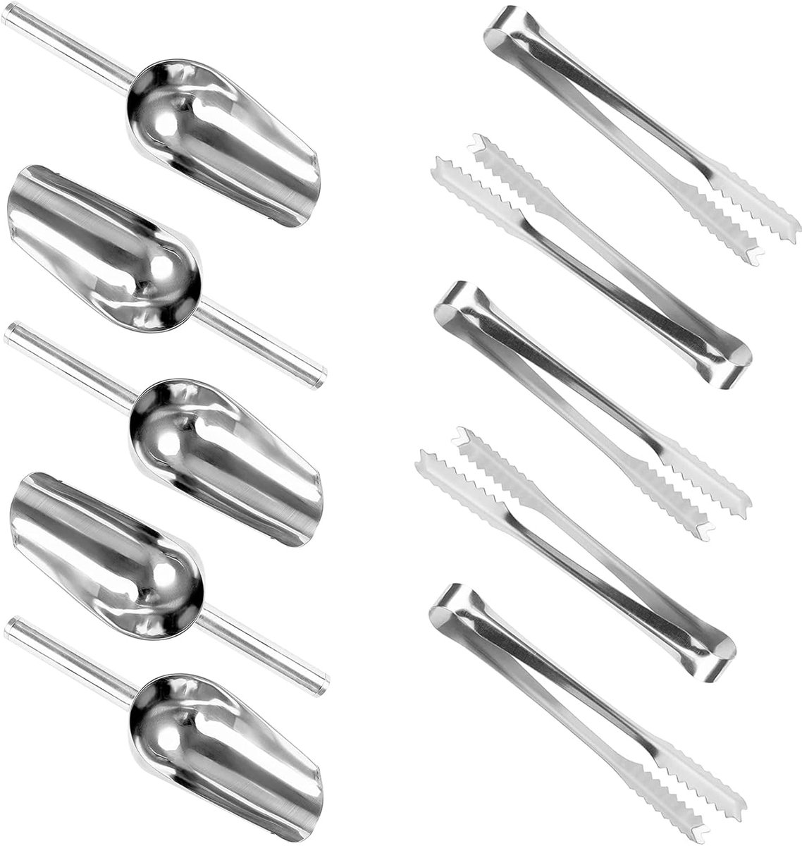 SnelShoppen - RVS Suiker Tangen Set van 5, IJstangen en 5 Maatlepels, Mini IJstangen voor Salades, Snoep, Keuken, Feest, Bar, Buffet