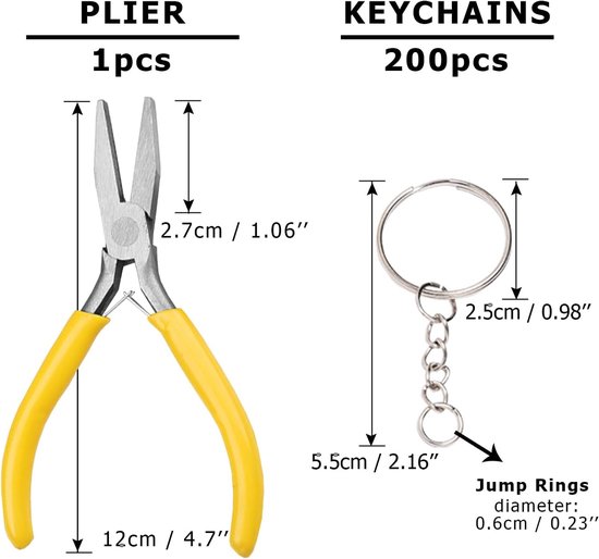 200 Pcs Key Chain Rings with Pliers, VEINARDYL 1 Inch Keychains with Chains and Open Jump Rings, Split Key Chains for - ShopVlot — afbeelding 3