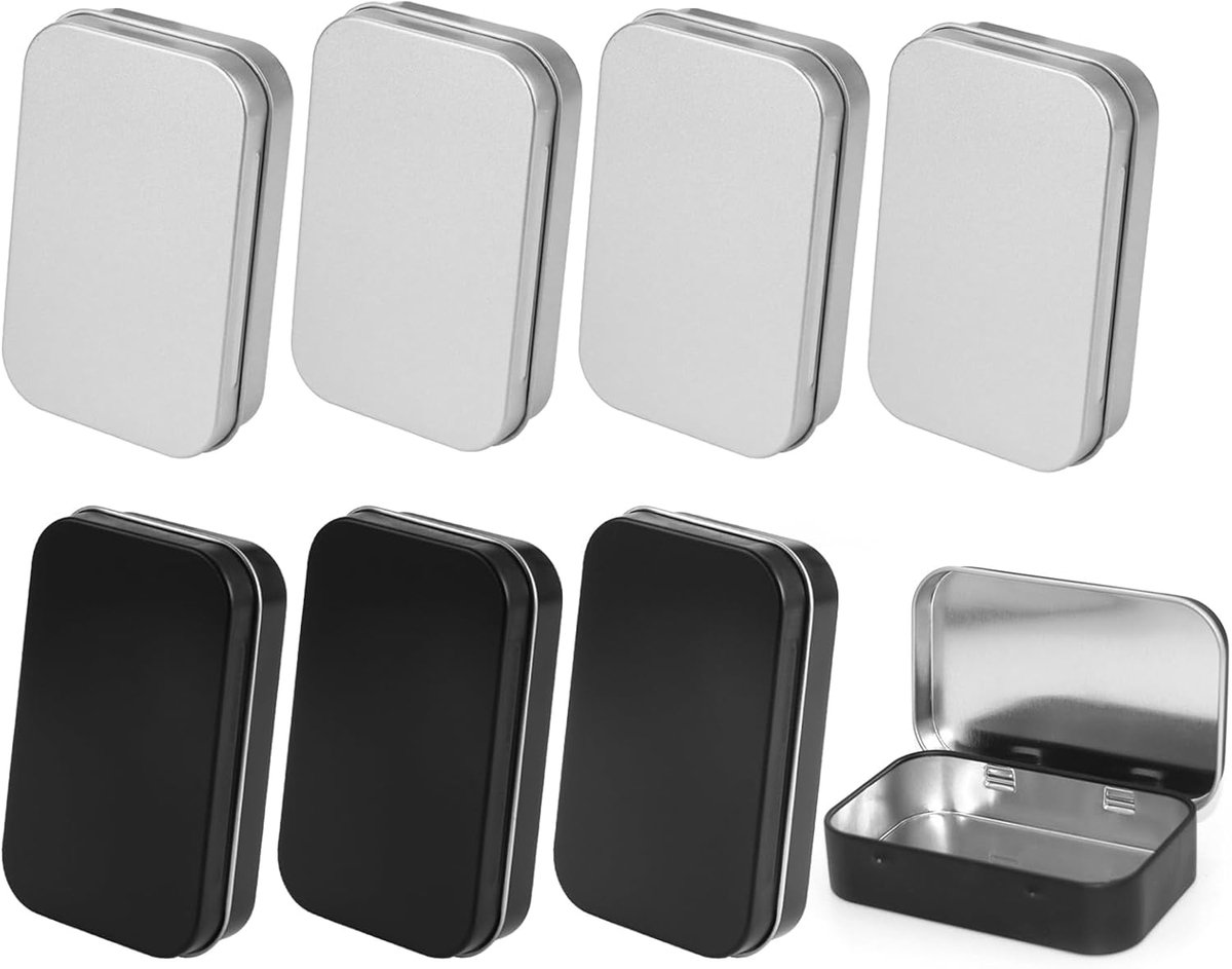 SnelShoppen - 8 Stuks Roestvrije Blikken, RVS Metalen Blikken met Deksel, Mat Zwart en Geborsteld Zilver, Kleine Metalen Dozen voor Sleutels, Kaartops