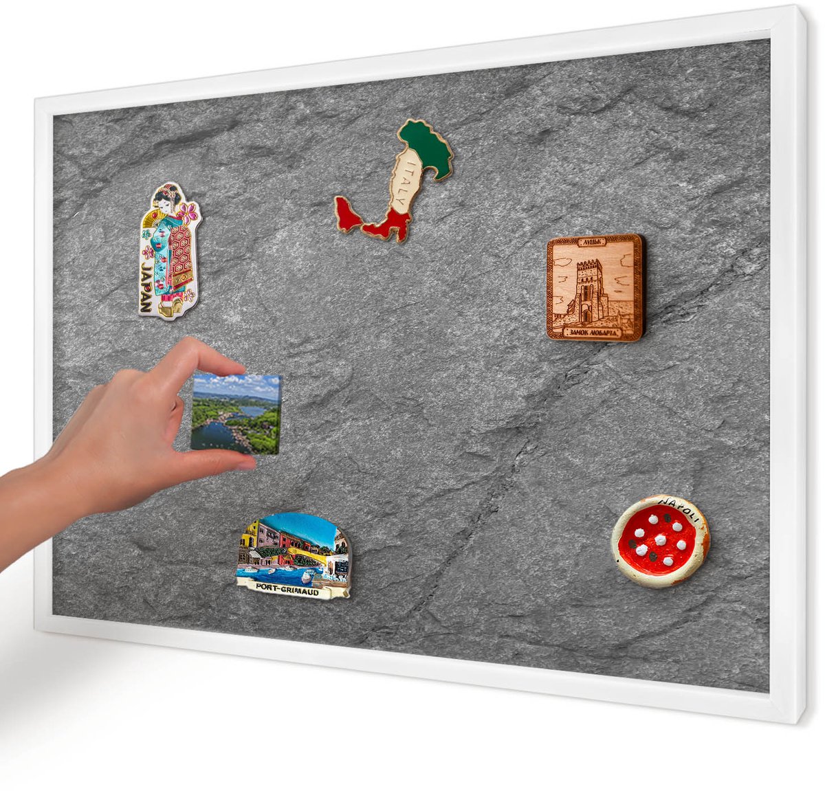 Artprintcave Grijs Magneetbord mit Witte Lijst - 60x40 cm - Grijze Steen Magneet Bord mit Frame - Minimalist Notitiebord - Texturen
