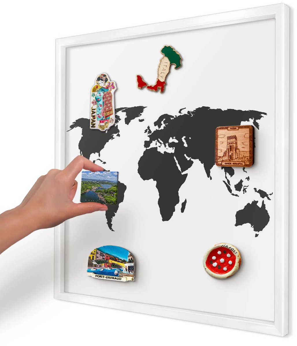 Artprintcave Zwart Magneetbord mit Witte Lijst - 50x50 cm - Wereldkaart Magnetische Organizer - Minimalist Magnetisch Bord Voor Magneten - Kaarten