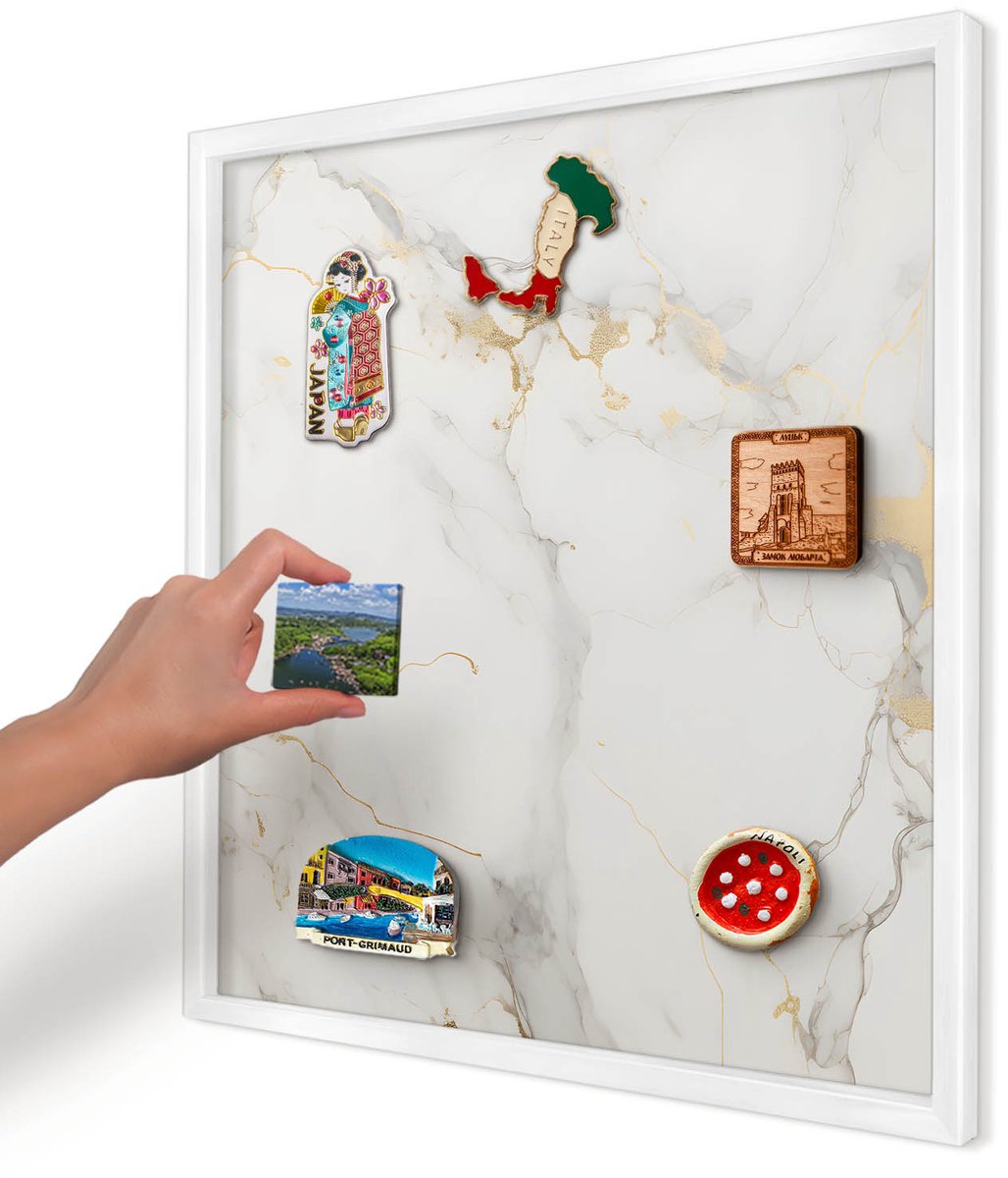 Artprintcave Wit Magneetbord mit Witte Lijst - 50x50 cm - Verfijnde Elegantie Bord Voor Magneten - Modern Memobord Keuken - Texturen