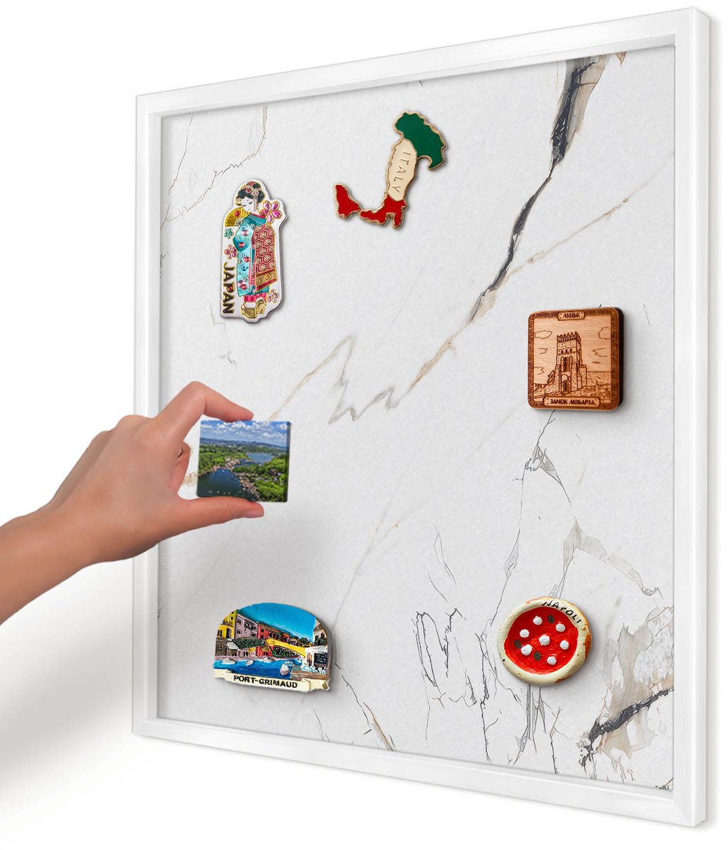 Artprintcave Wit Magneetbord mit Witte Lijst - 50x50 cm - Moderne Elegantie Magneetbord Voor Keuken - Modern Magneetbord Voor Foto's - Texturen