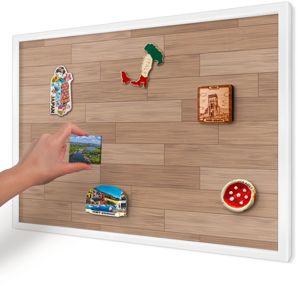Artprintcave Bruin Magneetbord mit Witte Lijst - 60x40 cm - Houten Patroon Magneetbord Voor Keuken - Rustiek Wandbord Magnetisch - Texturen