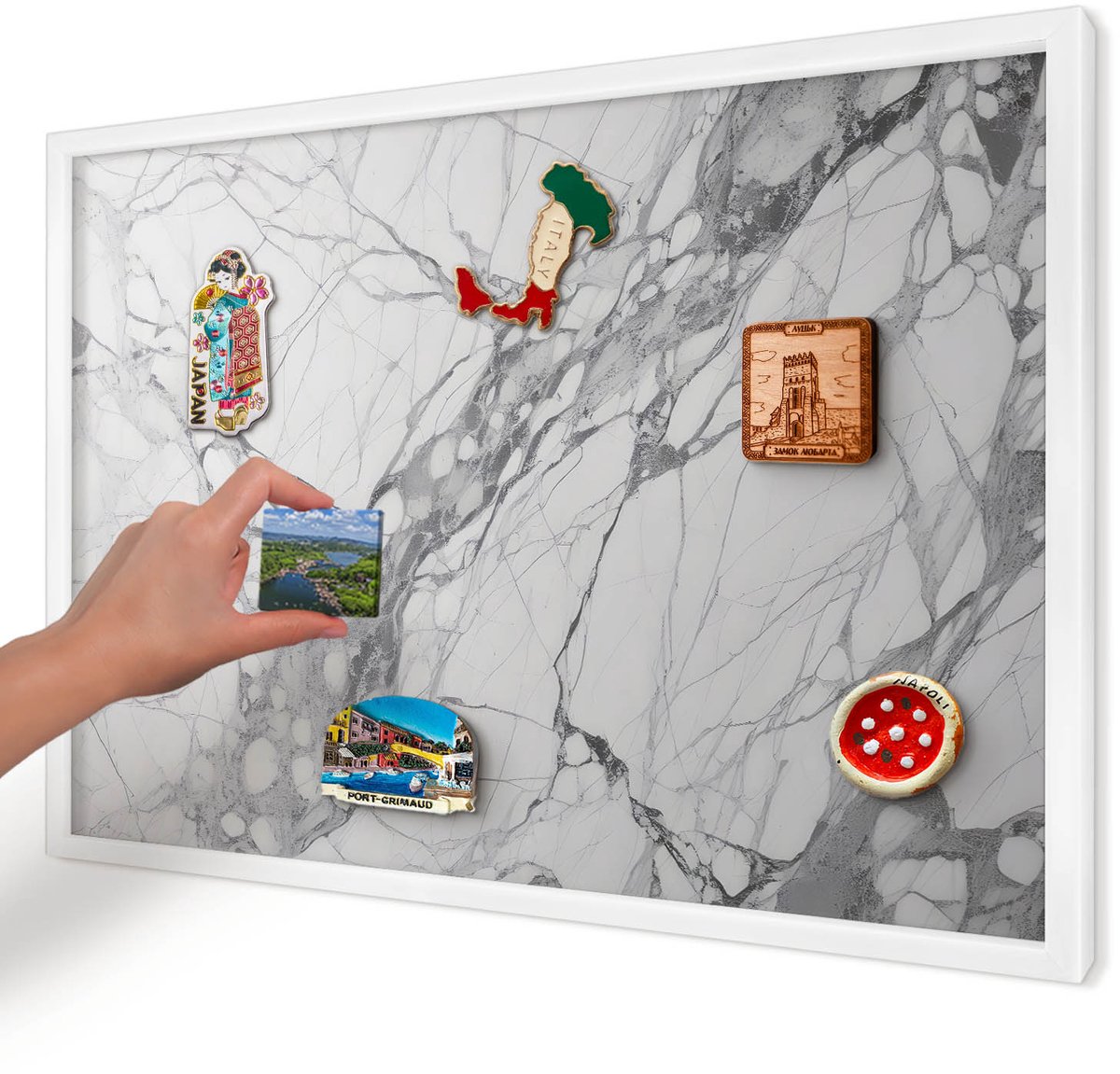Artprintcave Wit Magneetbord mit Witte Lijst - 60x40 cm - Marmeren Elegantie Magneet Bord mit Frame - Minimalist Notitiebord - Texturen