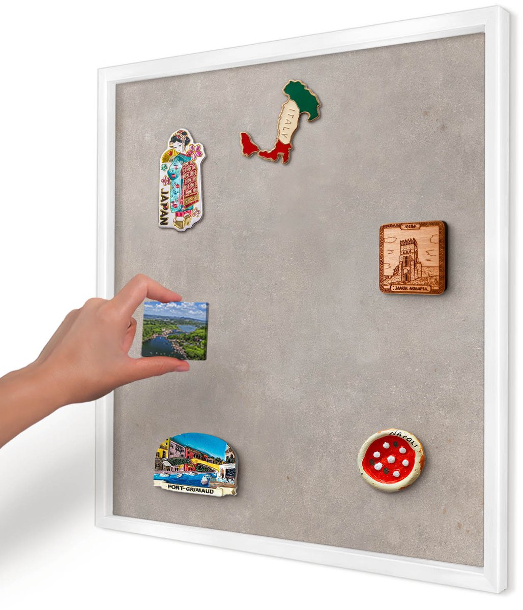 Artprintcave Grijs Magneetbord mit Witte Lijst - 50x50 cm - Neutrale Elegantie Memobord Keuken - Minimalist Magnetisch Bord - Texturen