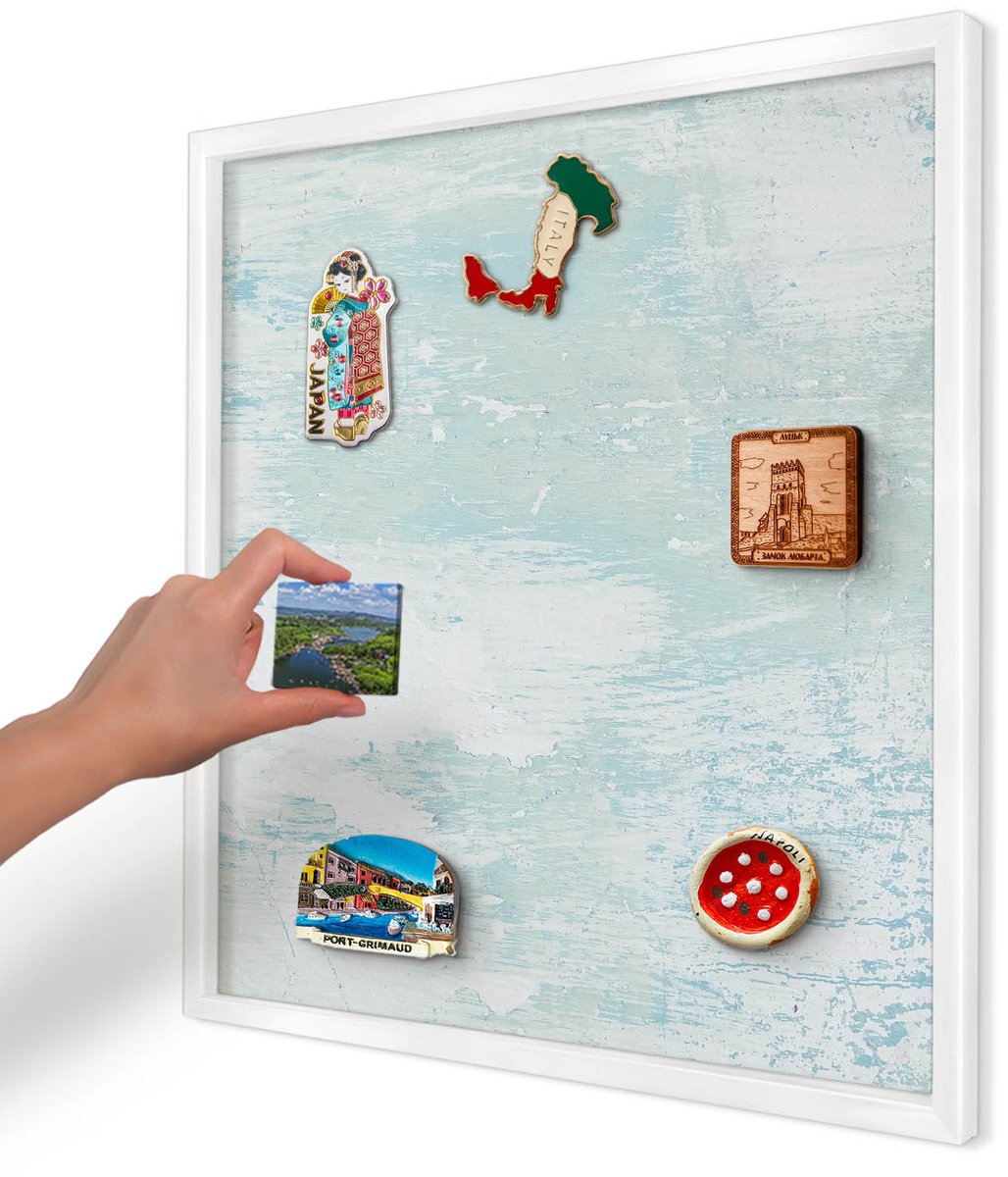 Artprintcave Wit Magneetbord mit Witte Lijst - 50x50 cm - Pastelkleurige Schaafwonden Magneetbord Voor Foto's - Minimalist Magneetbord Voor Keuken - Texturen