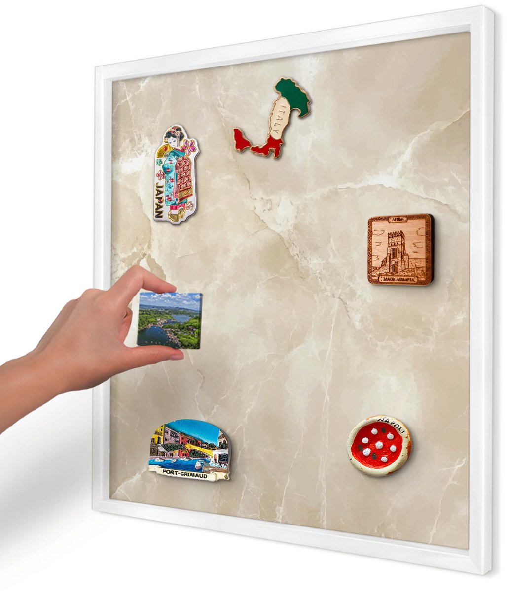 Artprintcave Beige Magneetbord mit Witte Lijst - 50x50 cm - Marmerpatroon Magnetische Organizer - Minimalist Memobord Keuken - Achtergronden En Patronen