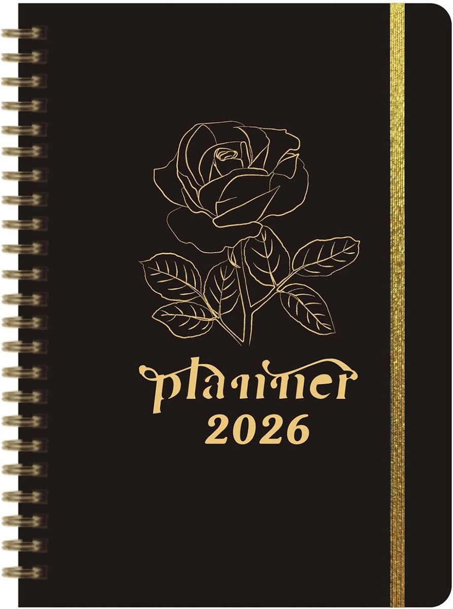 Agenda 2026 - A5 Jaarplanner met Weekoverzicht en Harde Kaft - Professionele Weekplanner met Maandtabs en Elastische Sluiting - Zwart