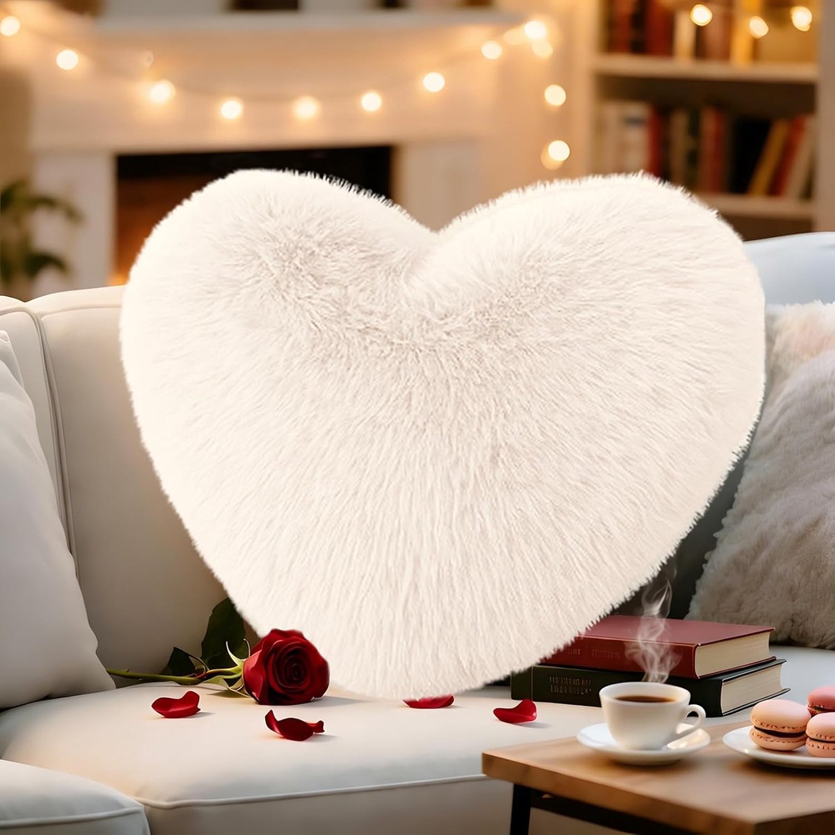 Hartkussen - Knuffelkussen - Decoratie en comfort - Superzachte kunstvacht - 30 x 40 cm - Beige
