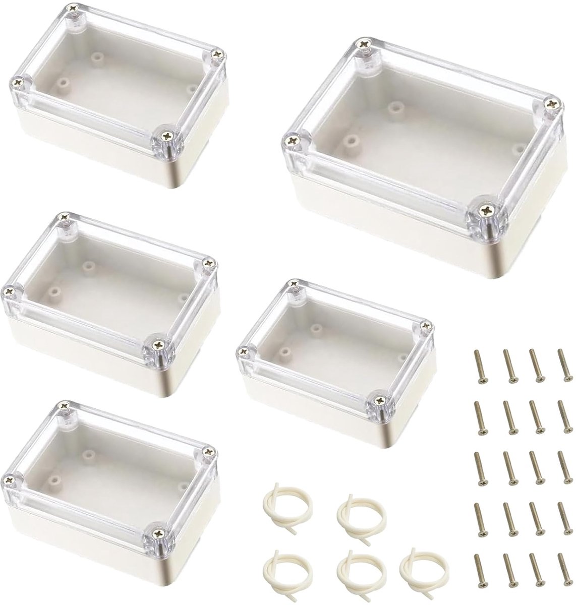 SnelShoppen - 5-delige Junction Box, Waterdichte Elektronische Behuizing IP65, Lege Kunststof Doos met Duidelijk Deksel voor Projecten - 83 x 58 x 33