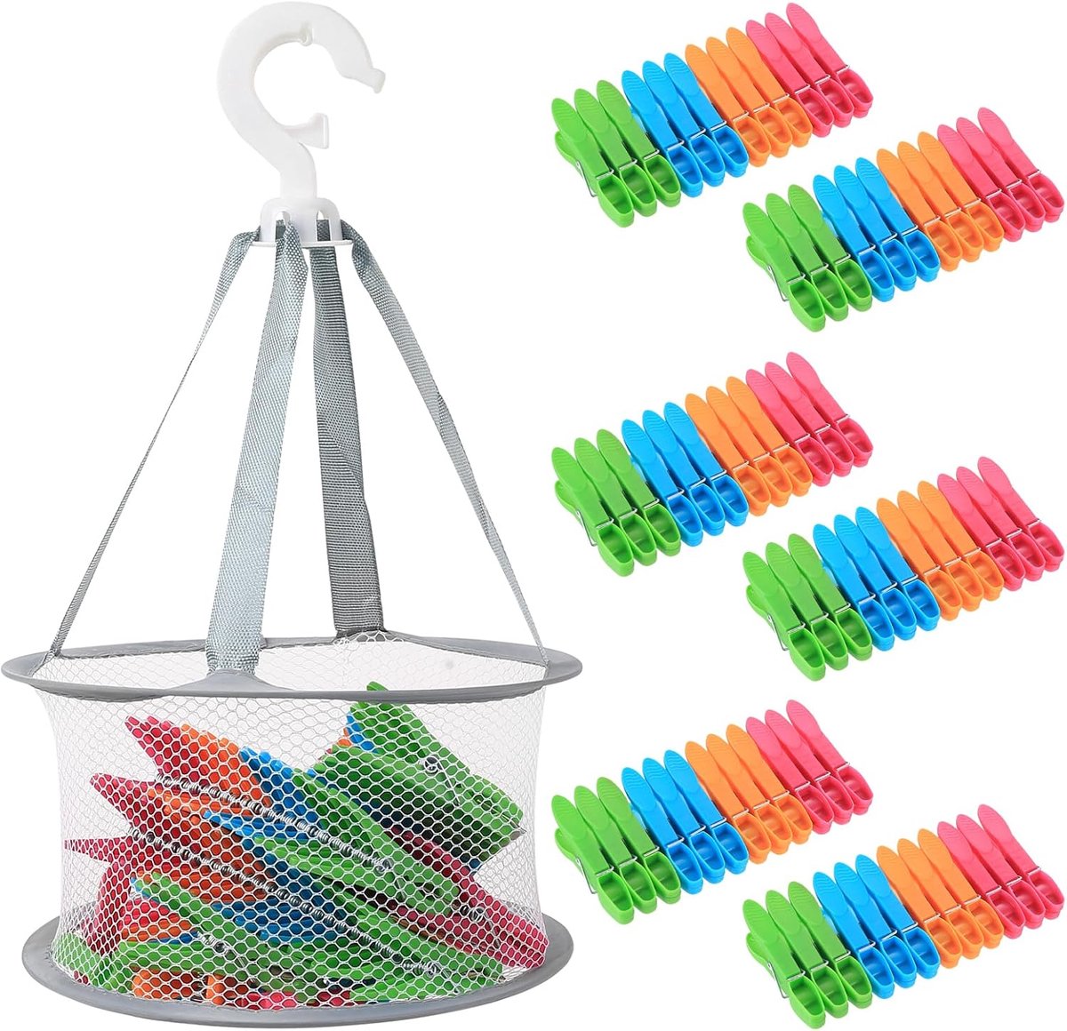 72 Pcs Clothes Pegs with Basket, Clothes Pegs Without Print, Windproof Non-Slip Clothes Pin Basket for Clothespins - ShopVlot