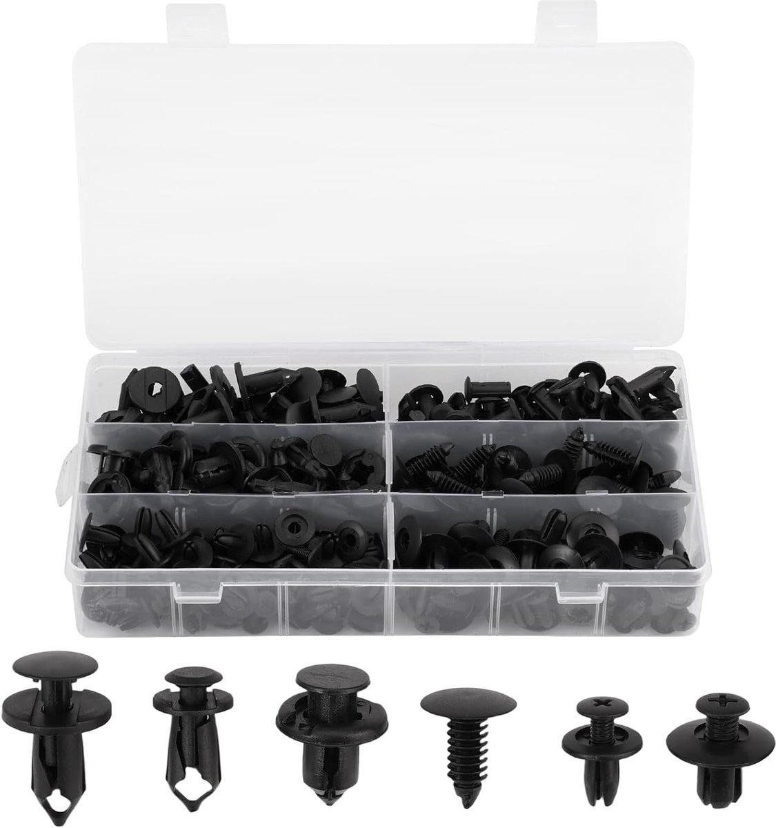 SnelShoppen - 190 Stuks Auto Bevestigingsclips Set, 6 Soorten Kunststof Klinknagels, Universele Autoclips, Deurbekleding Clips voor Klemmen, Bumpers,
